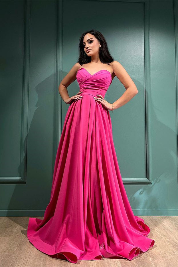 Fuchsia Strapless Sweetheart Long Prom Dress with Split
