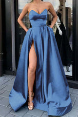 Strapless Sweetheart Long Prom Dress with Split and Pockets