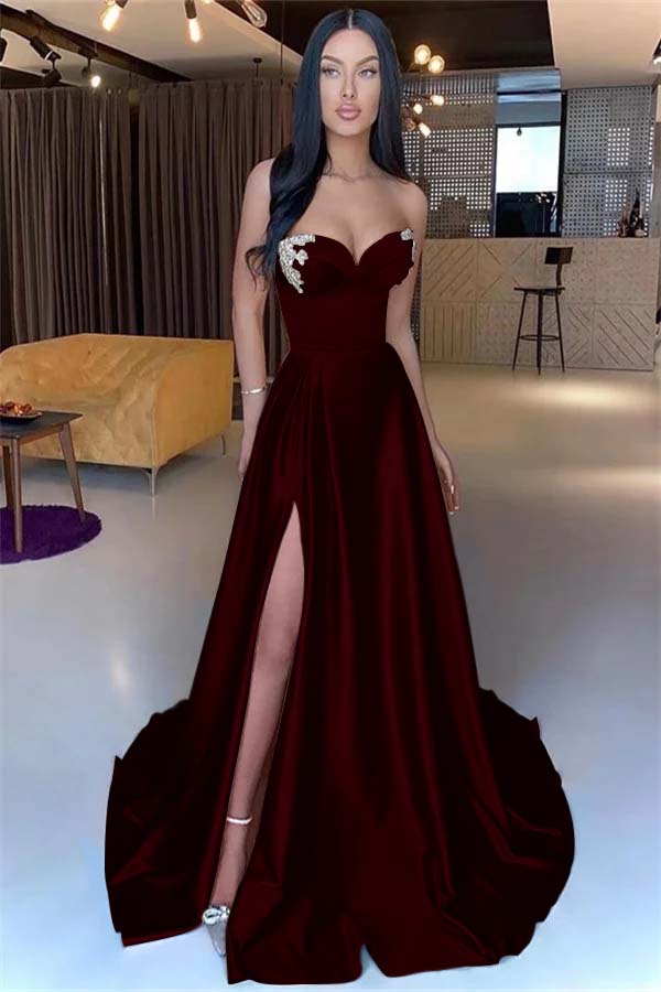 Sweetheart Strapless Mermaid Long Prom Dress with Split and Beading