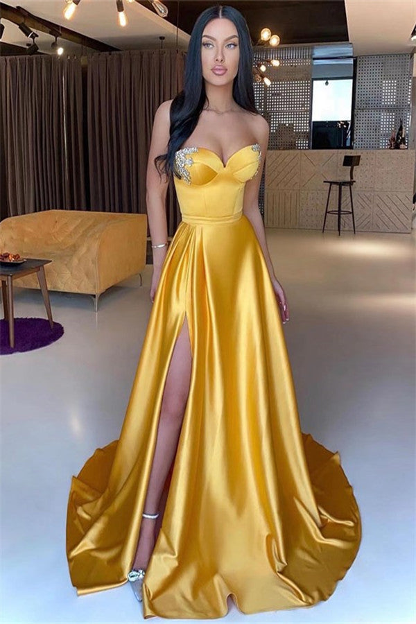 Sweetheart Strapless Mermaid Long Prom Dress with Split and Beading