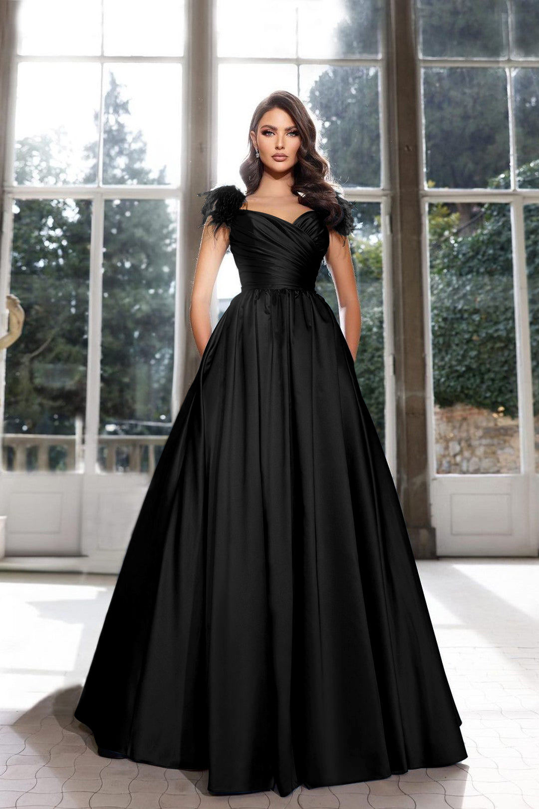 Tassel A-Line Long Prom Dress with Pleated Straps