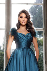 Tassel A-Line Long Prom Dress with Pleated Straps