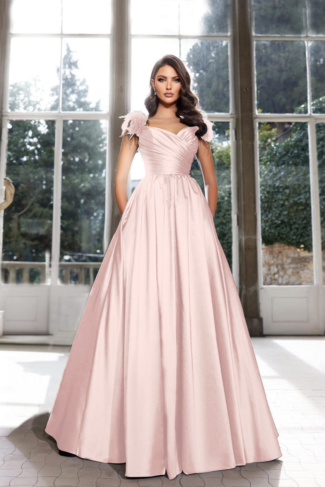 Tassel A-Line Long Prom Dress with Pleated Straps