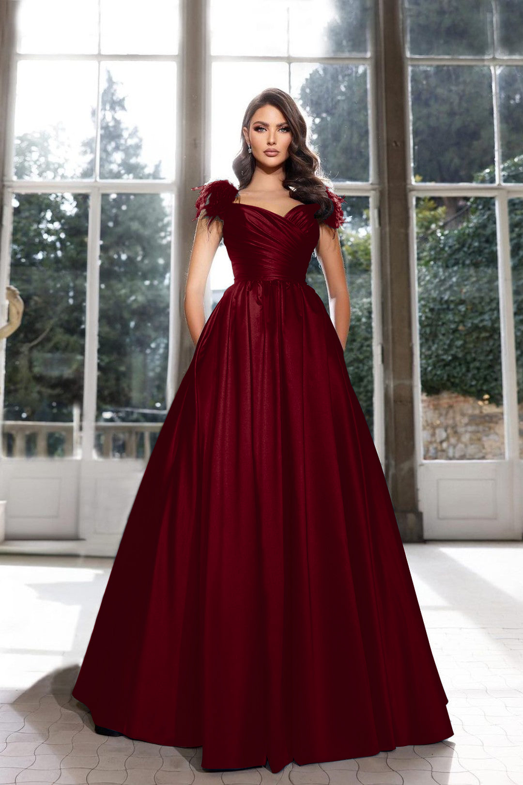 Tassel A-Line Long Prom Dress with Pleated Straps