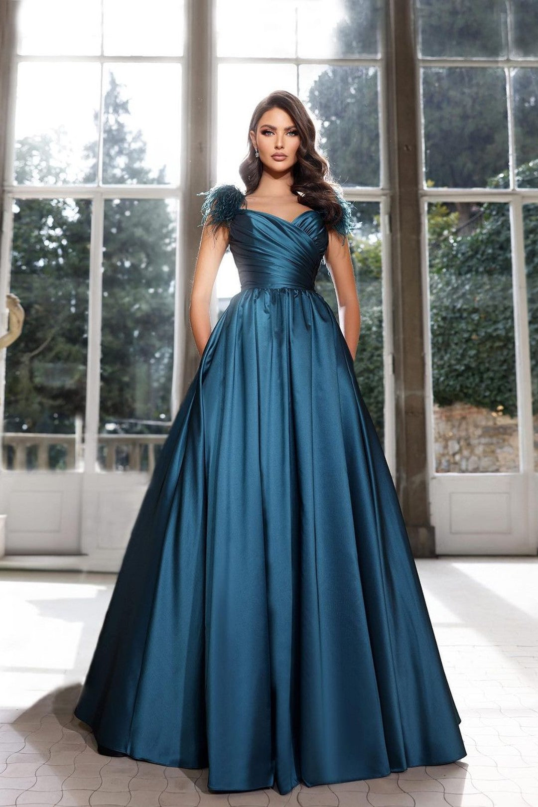 Tassel A-Line Long Prom Dress with Pleated Straps