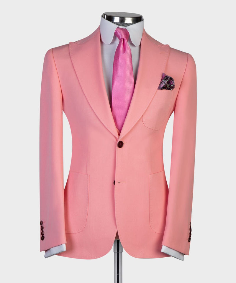 Three-Piece Pink Wedding Suit for Groom with Peaked Lapel