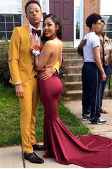 Three-Piece Yellow Custom Wedding Suit with One Button and Shawl Lapel