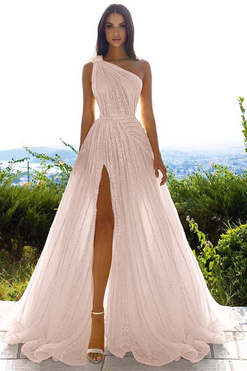 daffodil prom dress Glittering One Shoulder Daffodil Sequins Prom Dress Long Split Online