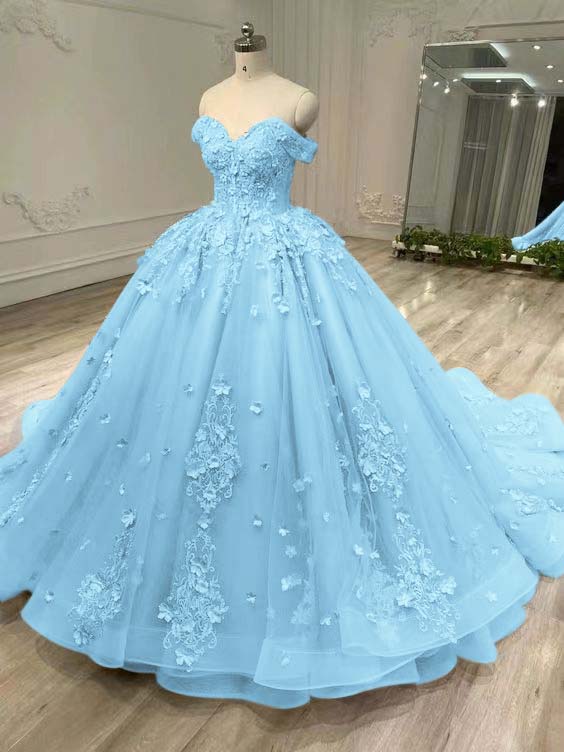 Tulle Off the Shoulder Long Prom Dress with Appliques