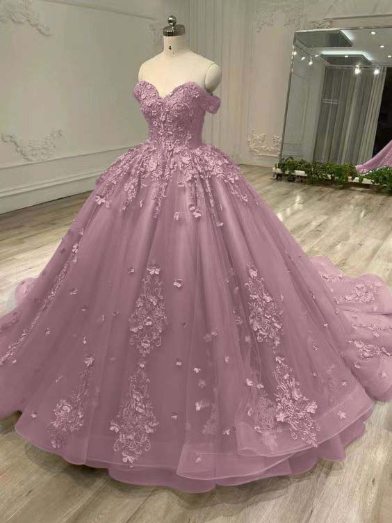 Tulle Off the Shoulder Long Prom Dress with Appliques
