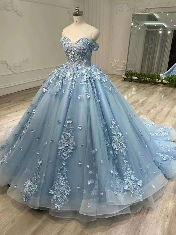 Tulle Off the Shoulder Long Prom Dress with Appliques