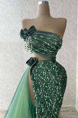 Strapless Tulle Long Prom Dress with Beading and Split