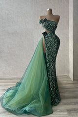 Strapless Tulle Long Prom Dress with Beading and Split