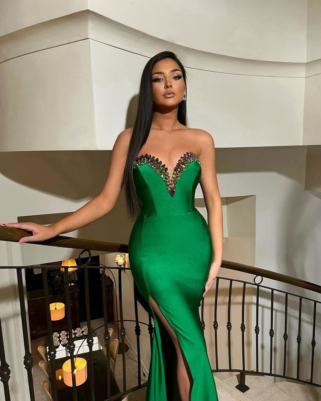 V-Neck Strapless Long Split Prom Dress