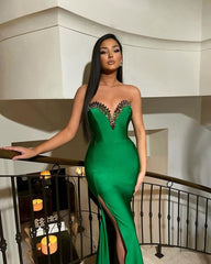 V-Neck Strapless Long Split Prom Dress