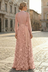 V Neck Satin Mother of the Bride Gown With Lace Appliques Floor Length Formal Wedding Guest Evening Dress