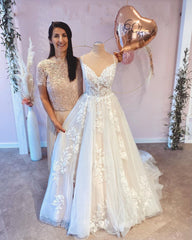 Vintage Spaghetti Straps A-Line Wedding Dress With Train Appliques Lace