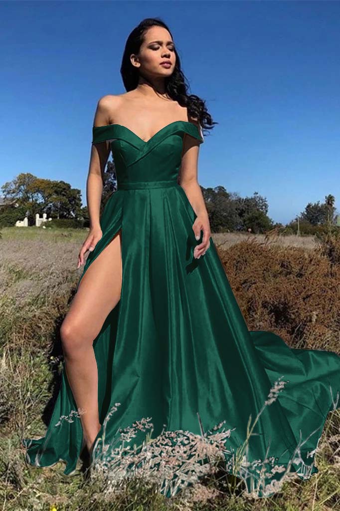 White Chic Off the Shoulder Strapless Prom Dress with Front Split