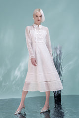 Babyonlines White Long Sleeves High Neck A-line Long Dresses