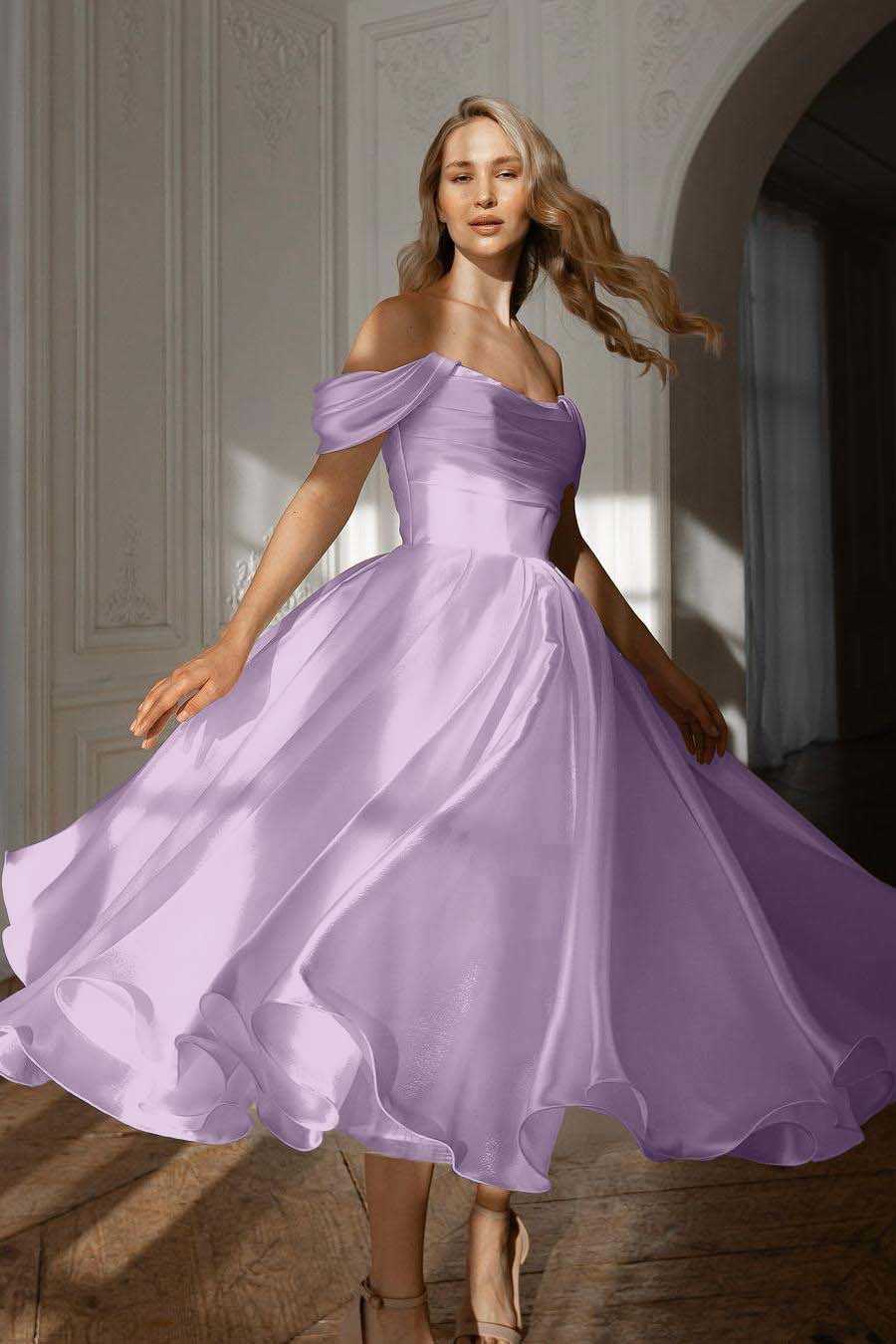 White Off the Shoulder Long Prom Dress with Pleated Details