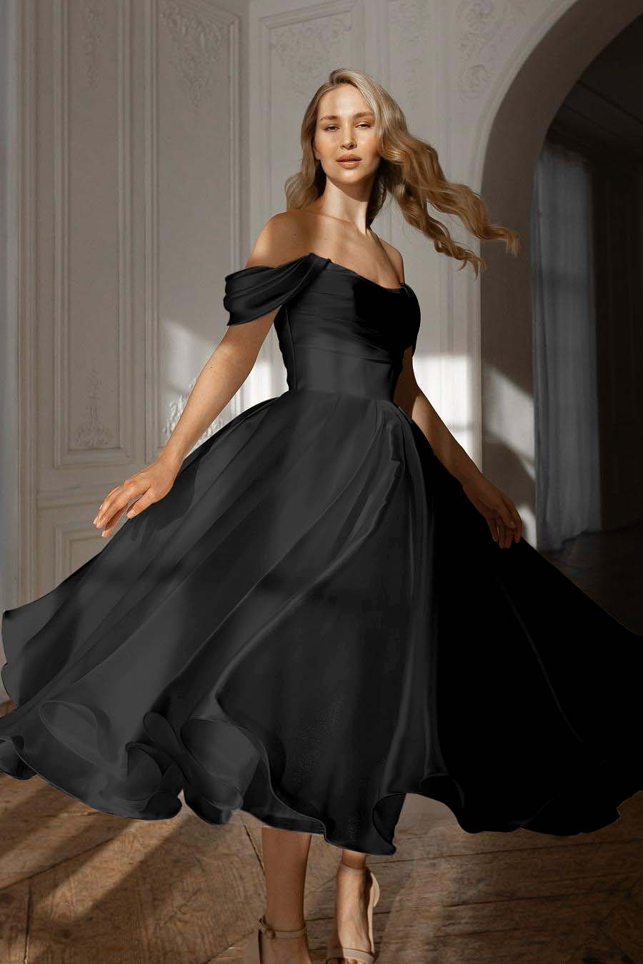 White Off the Shoulder Long Prom Dress with Pleated Details