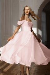 White Off the Shoulder Long Prom Dress with Pleated Details