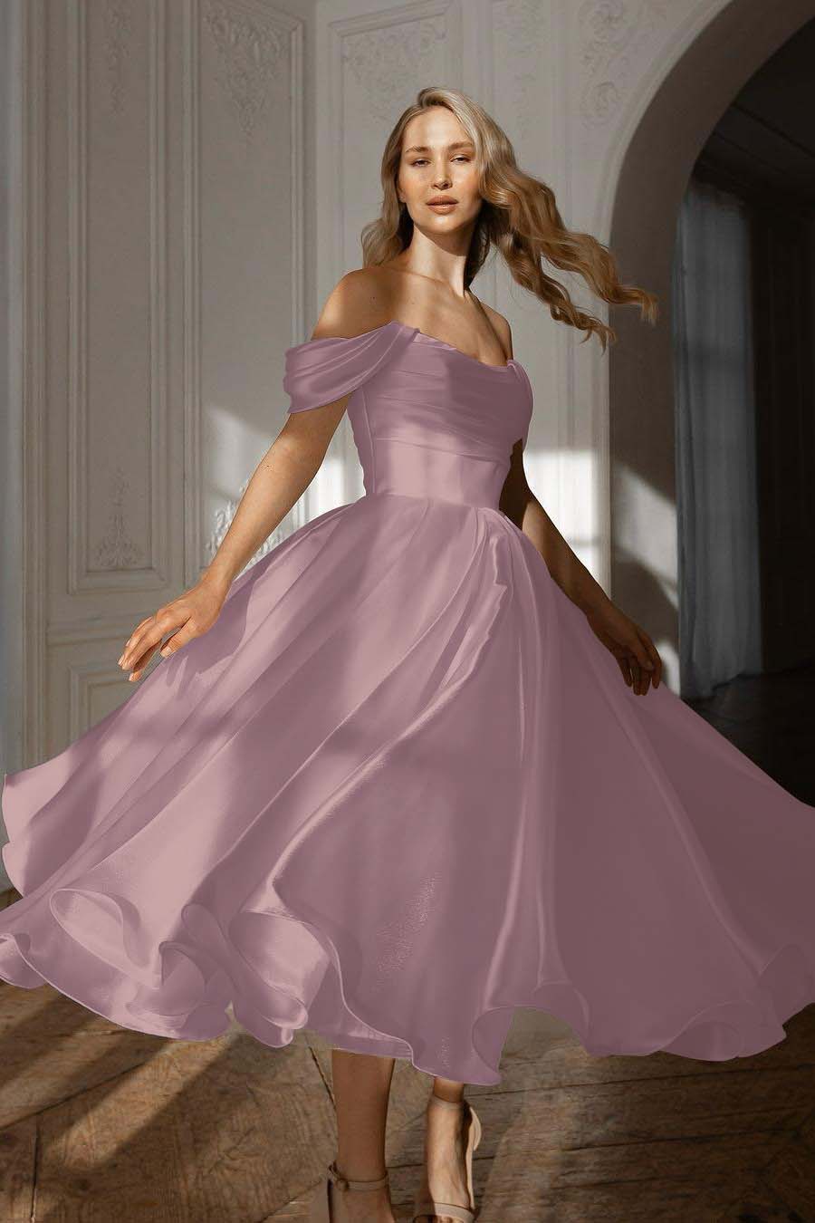 White Off the Shoulder Long Prom Dress with Pleated Details