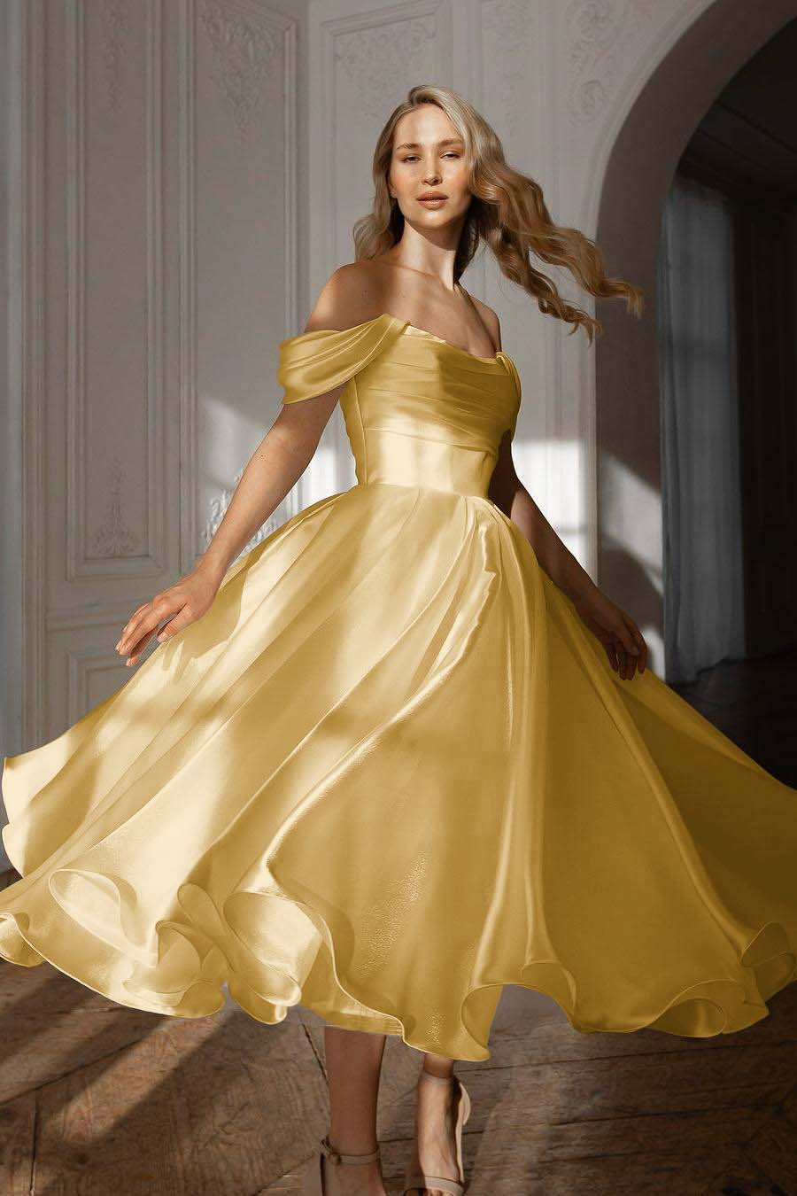 White Off the Shoulder Long Prom Dress with Pleated Details