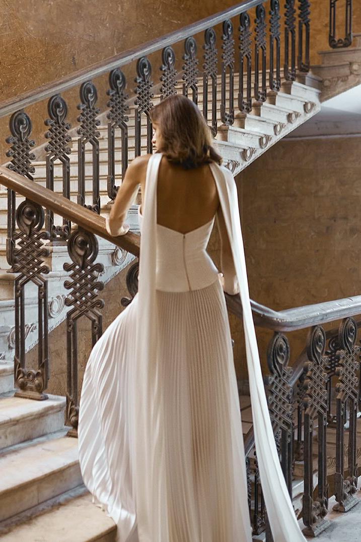 White Strapless Long Pleated Prom Dress with Ruffles