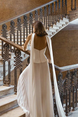 White Strapless Long Pleated Prom Dress with Ruffles