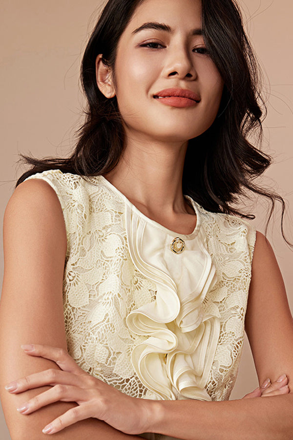 Babyonlines Yellow Elegant Sleeveless Short Lace Dresses