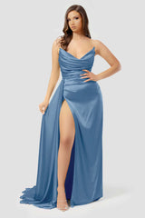 Yellow Strapless Long Prom Dress with High Split and Pleated