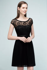 Pretty Scoop Sleeveless Black Lace Short Junior Bridesmaid Dress-Babyonlines
