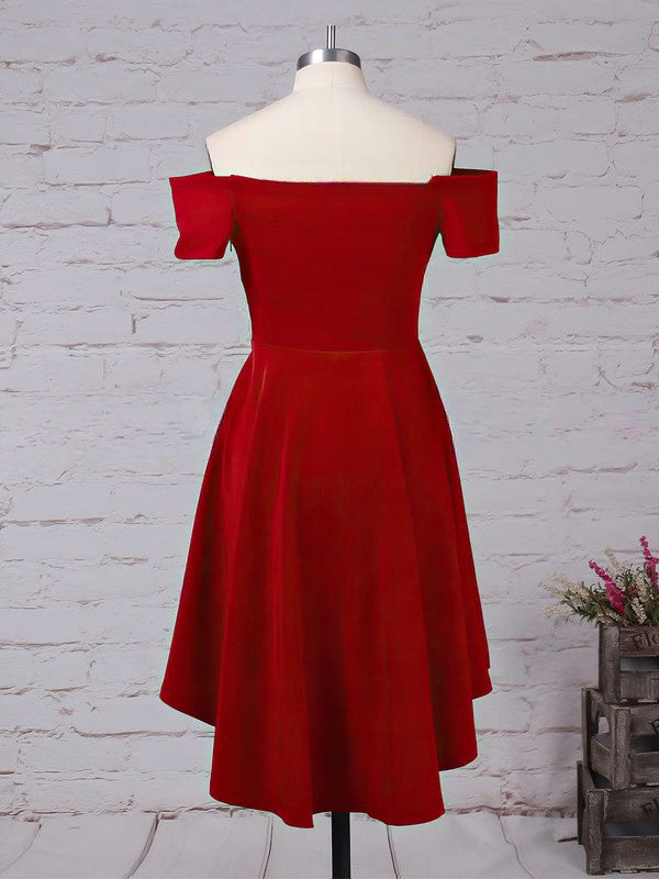 A-line Off-the-shoulder Satin Asymmetrical Prom Dresses Short