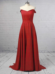 A-Line Off-the-Shoulder Satin Gown with Sashes and Sweep Train