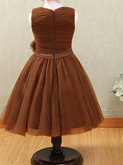 A-Line Scoop Neck Tulle Sashes/Ribbons Flower Girl Dresses