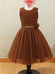 A-Line Scoop Neck Tulle Sashes/Ribbons Flower Girl Dresses