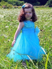 A-line Scoop Neck Tulle Sequined Sashes / Ribbons Tea-length Sweet Flower Girl Dresses