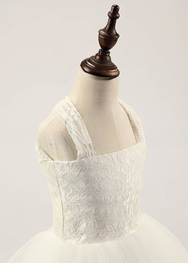 A-line Square Neckline Lace Tulle Floor-length Ruffles Flower Girl Dress