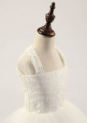 A-line Square Neckline Lace Tulle Floor-length Ruffles Flower Girl Dress