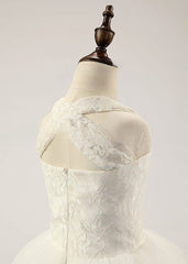 A-line Square Neckline Lace Tulle Floor-length Ruffles Flower Girl Dress