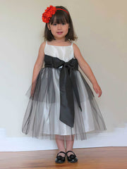 A-line Square Neckline Tulle Tea-length Flower Girl Dresses with Sashes / Ribbons