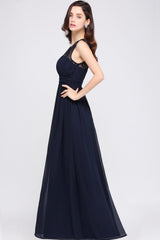 Affordable Chiffon Jewel Sleeveless Lace Bridesmaid Dress Online with Ruffle-Babyonlines