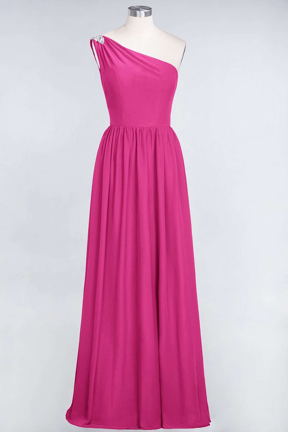 Affordable Chiffon One-Shoulder Ruffle Bridesmaid Dress with Beadings-Babyonlines