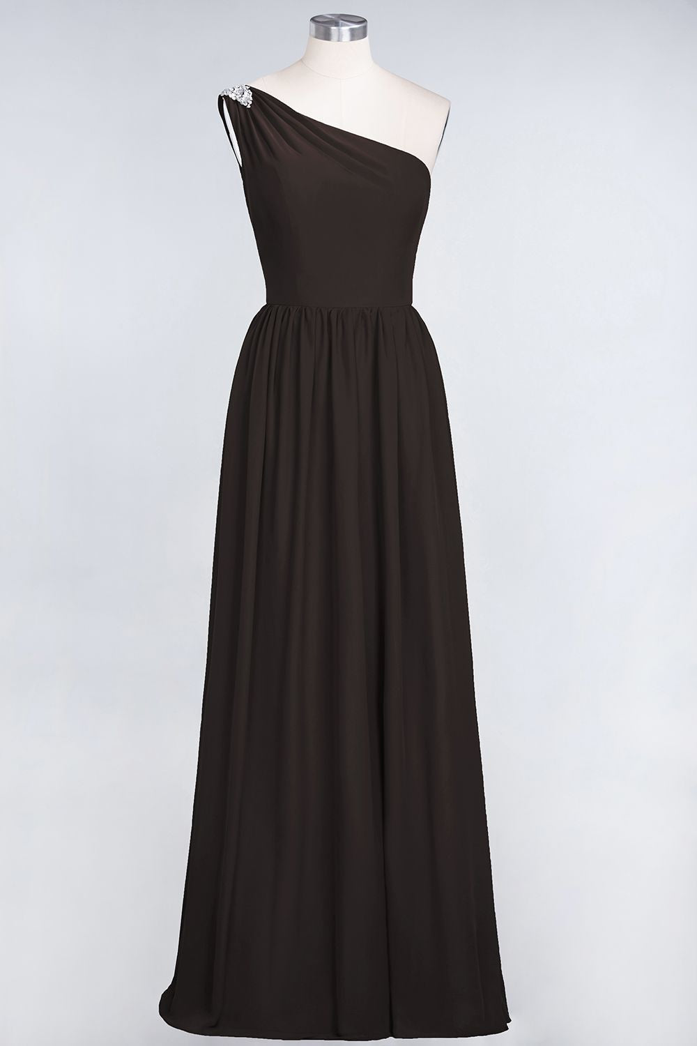 Affordable Chiffon One-Shoulder Ruffle Bridesmaid Dress with Beadings-Babyonlines