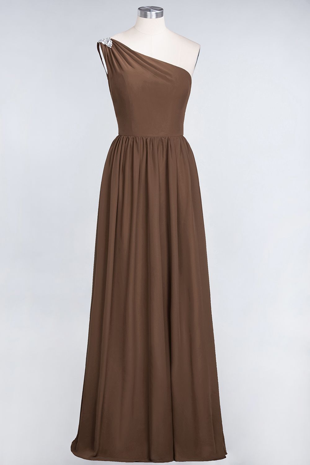 Affordable Chiffon One-Shoulder Ruffle Bridesmaid Dress with Beadings-Babyonlines