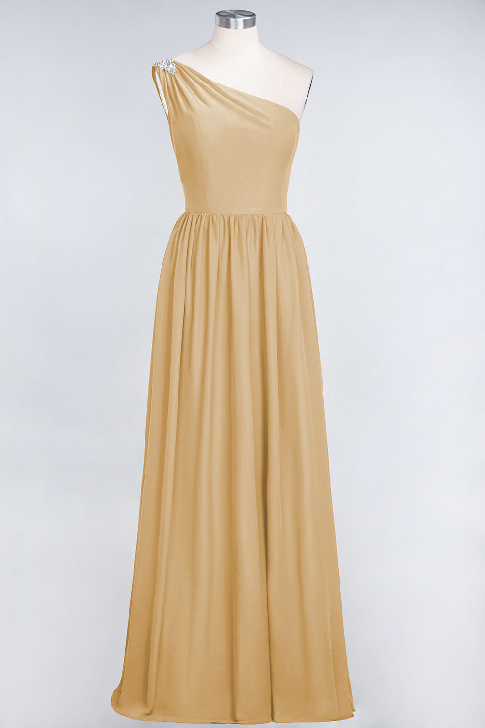 Affordable Chiffon One-Shoulder Ruffle Bridesmaid Dress with Beadings-Babyonlines