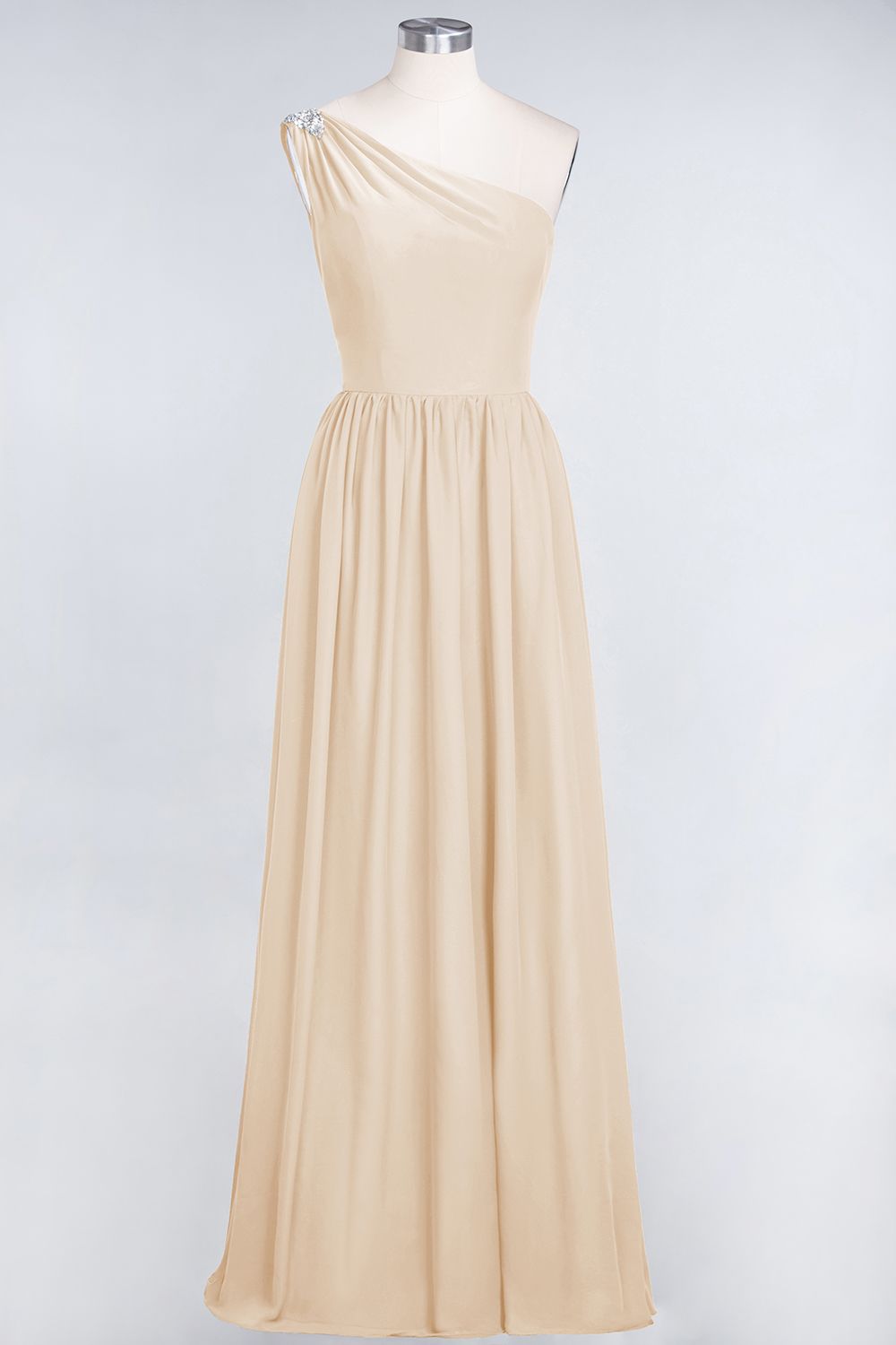 Affordable Chiffon One-Shoulder Ruffle Bridesmaid Dress with Beadings-Babyonlines
