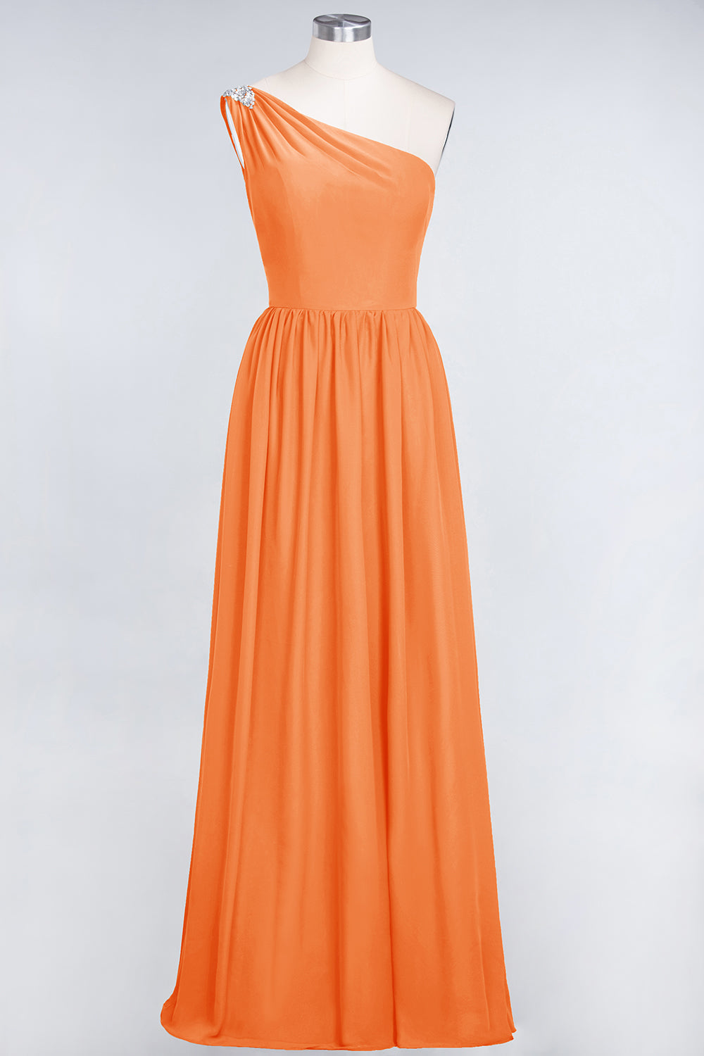 Affordable Chiffon One-Shoulder Ruffle Bridesmaid Dress with Beadings-Babyonlines