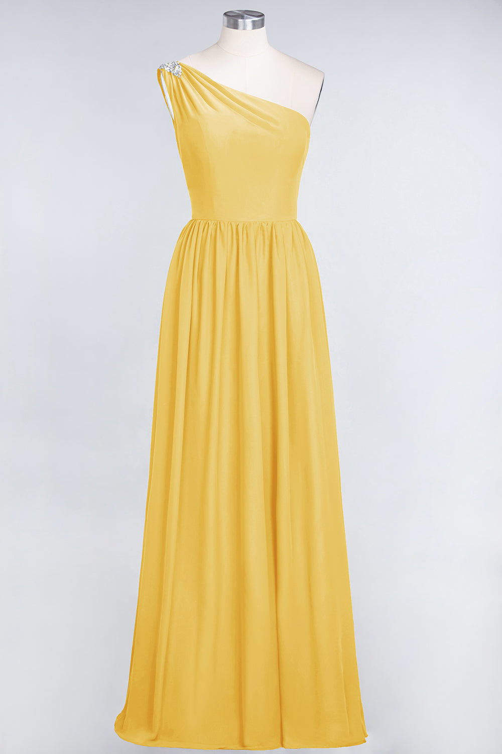 Affordable Chiffon One-Shoulder Ruffle Bridesmaid Dress with Beadings-Babyonlines